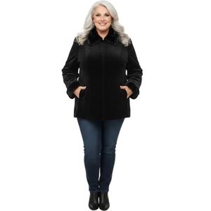 Gallery Vintage Black Faux Suede Faux Fur Trim Full Zip Black Jacket Size 1X